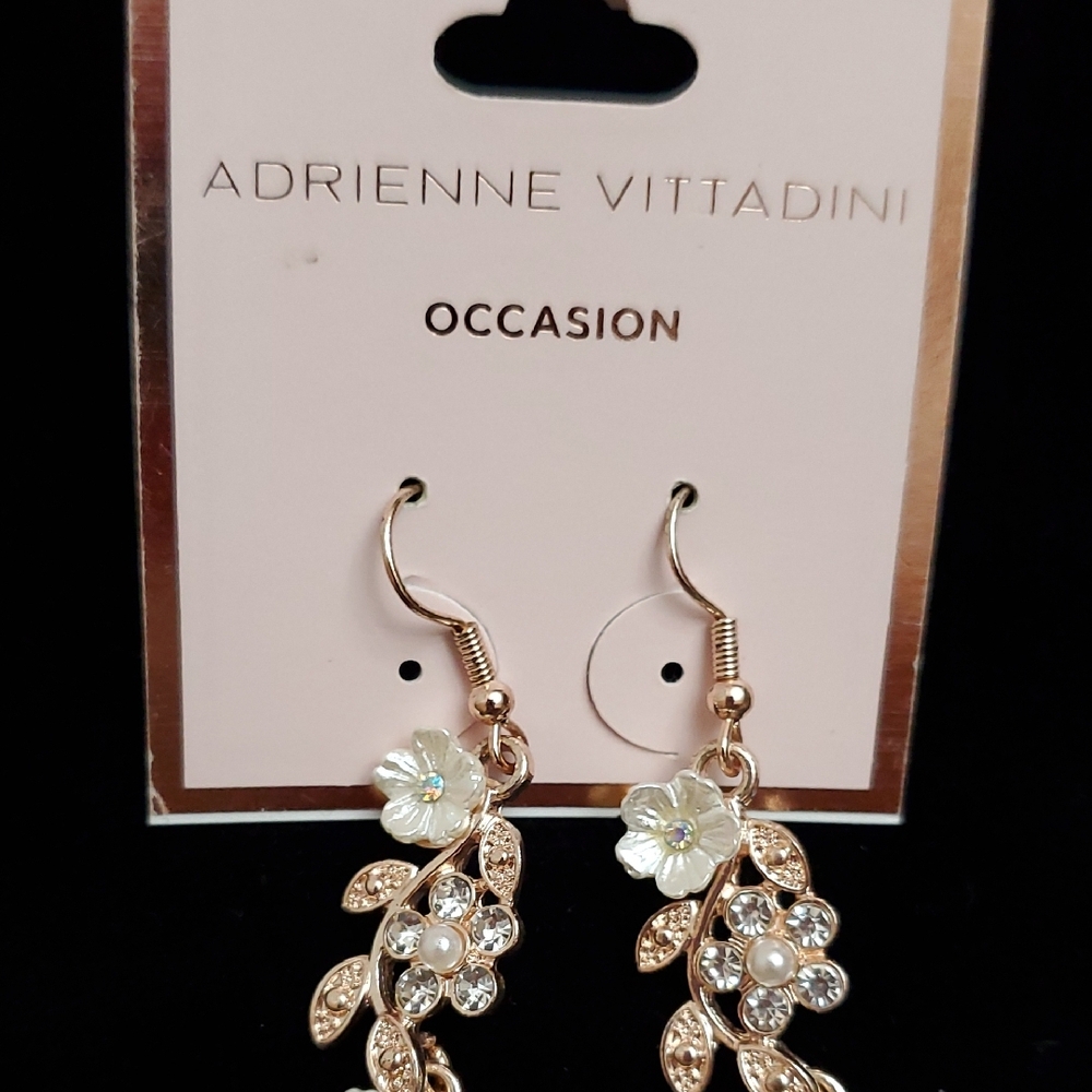 Adrienne Vittadini Gold and White Botanical Earrings - Picture 8 of 13